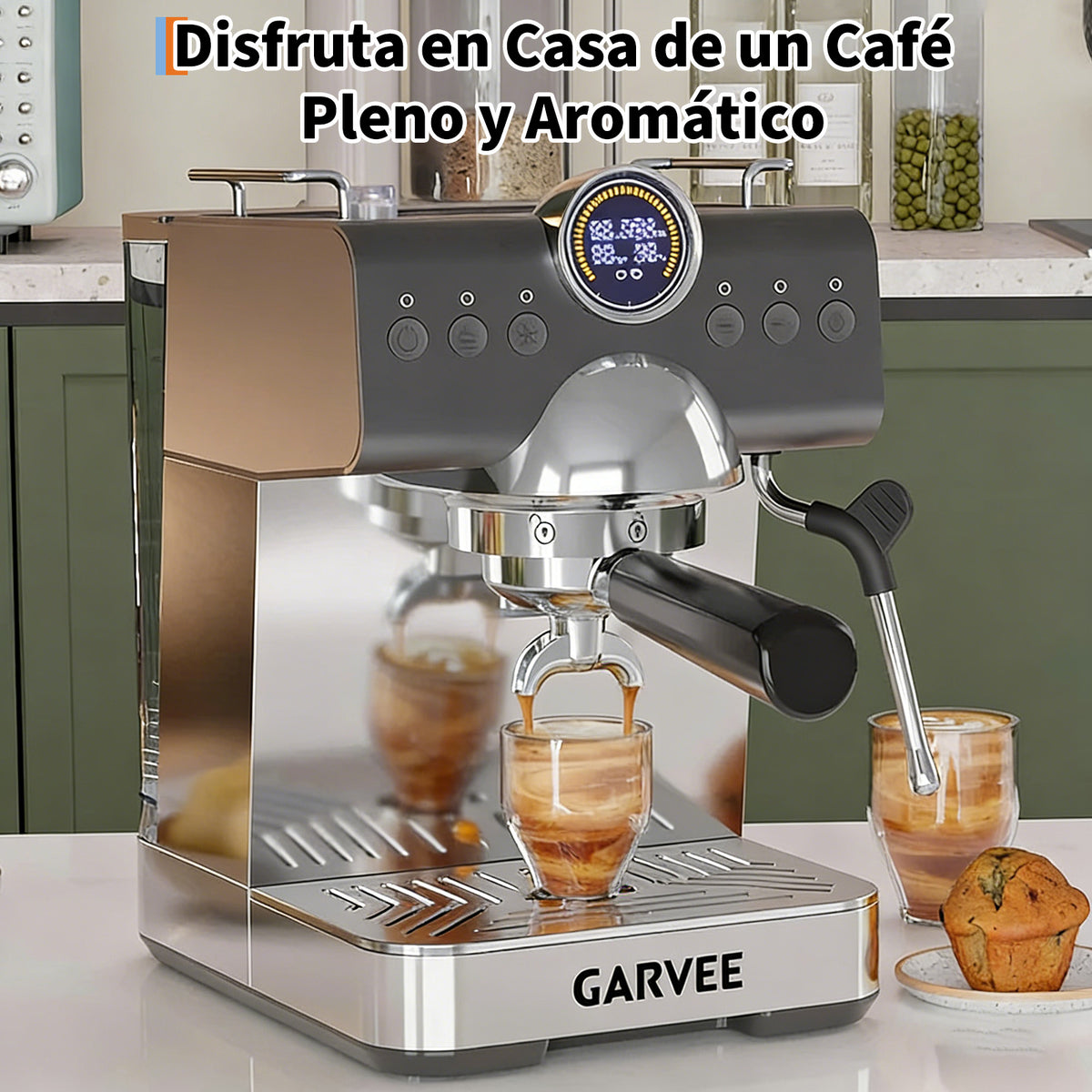 Garvee Máquina De Expreso Semiautomática CM5712-CB, Estilo Italiano, Operación Por Presión, Compacta y Gris, para Hogar y Cocina