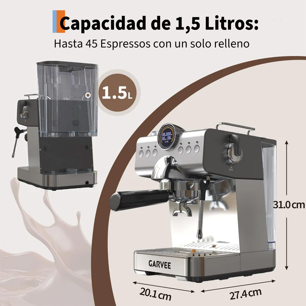 Garvee Máquina De Expreso Semiautomática CM5712-CB, Estilo Italiano, Operación Por Presión, Compacta y Gris, para Hogar y Cocina