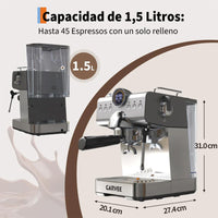 Garvee Máquina De Expreso Semiautomática CM5712-CB, Estilo Italiano, Operación Por Presión, Compacta y Gris, para Hogar y Cocina