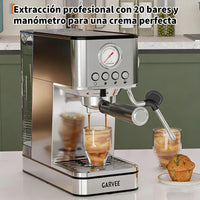 Garvee Máquina De Expreso Con Portafiltros 20 Bar, 1200W Con Termobloque, Acero Inoxidable SUS304, Depósito 1,7L, Compacta, para Cocina Pequeña, Plateada