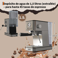 Garvee Máquina De Expreso Con Portafiltros 20 Bar, 1200W Con Termobloque, Acero Inoxidable SUS304, Depósito 1,7L, Compacta, para Cocina Pequeña, Plateada