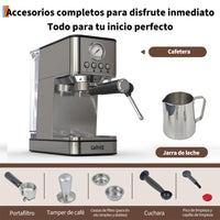 Garvee Máquina De Expreso Con Portafiltros 20 Bar, 1200W Con Termobloque, Acero Inoxidable SUS304, Depósito 1,7L, Compacta, para Cocina Pequeña, Plateada