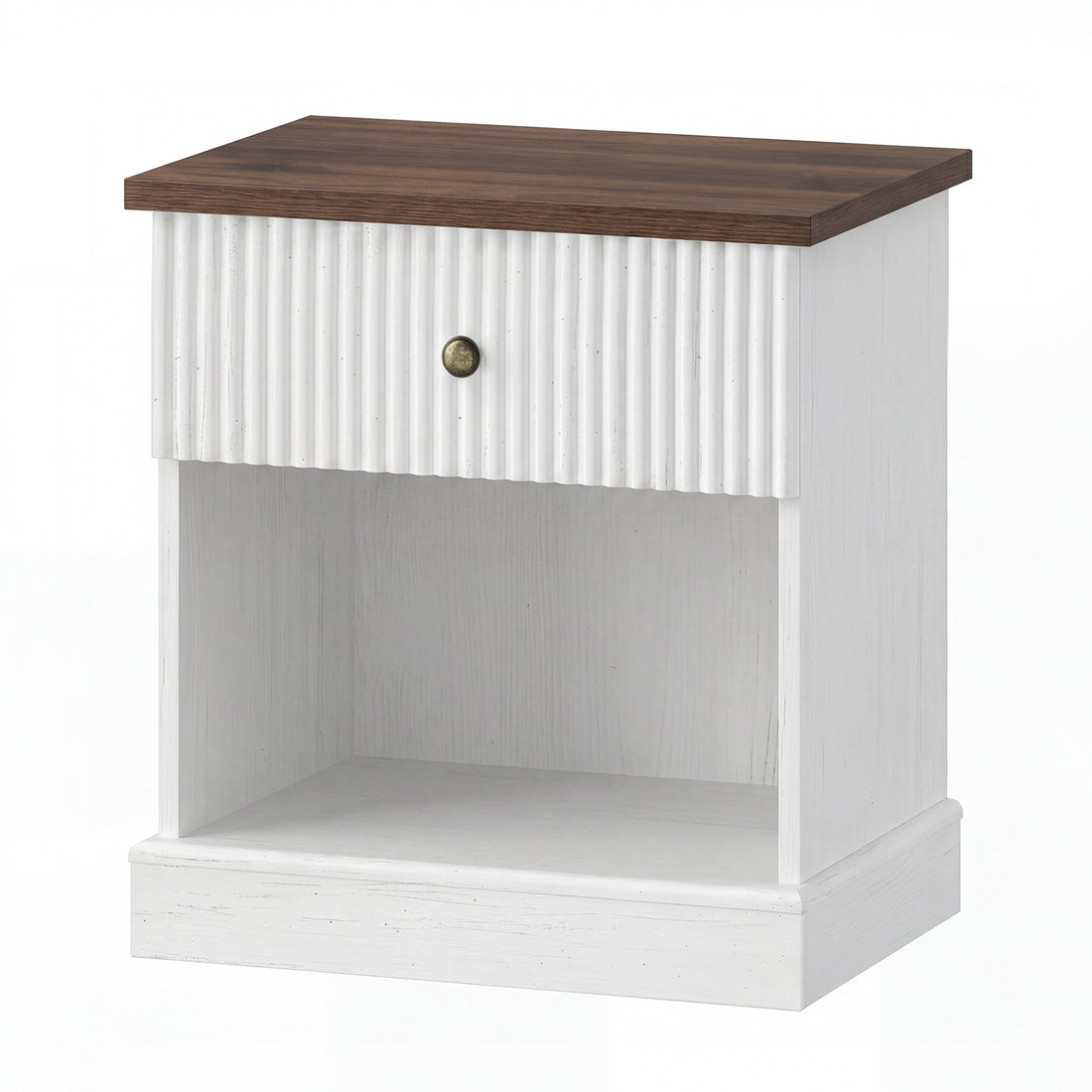 Garvee Mesita de Noche de Estilo Moderno y Mid-Century con Cajón y Estante Abierto, Mesa Auxiliar con Diseño Ondulado para Dormitorio y Salón, Roble Natural, 57x39x61 cm