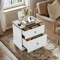 Garvee Mesita de Noche Moderna de 61 cm con 2 Cajones y Diseño Acanalado de MDF para Dormitorio Blanco Marrón