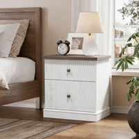 Garvee Mesita de Noche Moderna de 61 cm con 2 Cajones y Diseño Acanalado de MDF para Dormitorio Blanco Marrón