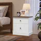 Garvee Mesita de Noche Moderna de 61 cm con 2 Cajones y Diseño Acanalado de MDF para Dormitorio Blanco Marrón - Blanco & Marrón