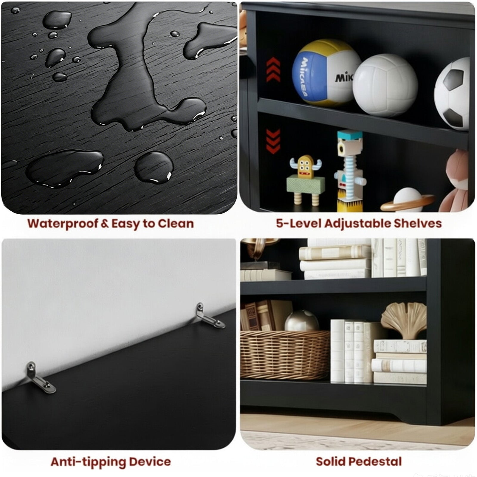 Garvee Librería Compacta de 2 Niveles con Diseño Abierto para Estudiantes en Habitación o Estudio 60cm Negro Texturizado