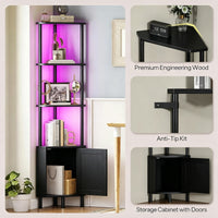 Garvee Estantería de Esquina con Luces LED Integradas, Estante Decorativo para Salón, Dormitorio o Baño, Blanco, Negro o Madera, Fácil Montaje