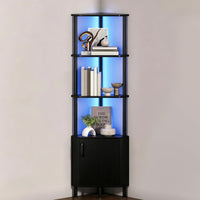 Garvee Estantería de Esquina con Luces LED Integradas, Estante Decorativo para Salón, Dormitorio o Baño, Blanco, Negro o Madera, Fácil Montaje