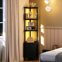 Garvee Estantería de Esquina con Luces LED Integradas, Estante Decorativo para Salón, Dormitorio o Baño, Blanco, Negro o Madera, Fácil Montaje