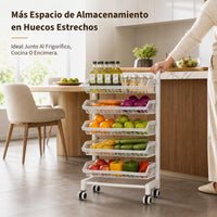Garvee Carro Estrecho Organizador de 5 Niveles con Cajones, Estructura de Hierro, para Cocina, Salón o Balcón, Blanco
