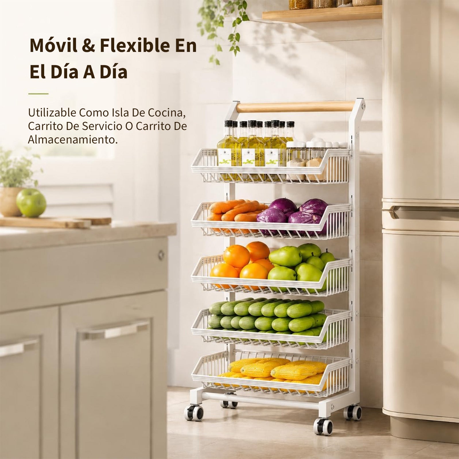 Garvee Carro Estrecho Organizador de 5 Niveles con Cajones, Estructura de Hierro, para Cocina, Salón o Balcón, Blanco