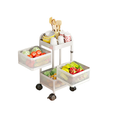 Garvee Carro Organizador Multiuso de 3 Niveles con Ruedas Carrito Auxiliar Cuadrado de Acero al Carbono para Cocina Baño y Oficina Blanco