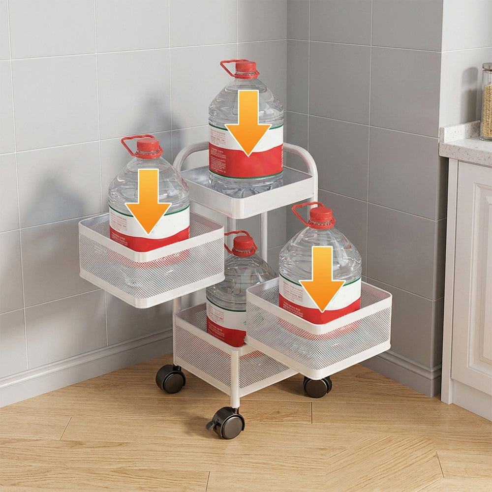 Garvee Carro Organizador Multiuso de 3 Niveles con Ruedas Carrito Auxiliar Cuadrado de Acero al Carbono para Cocina Baño y Oficina Blanco