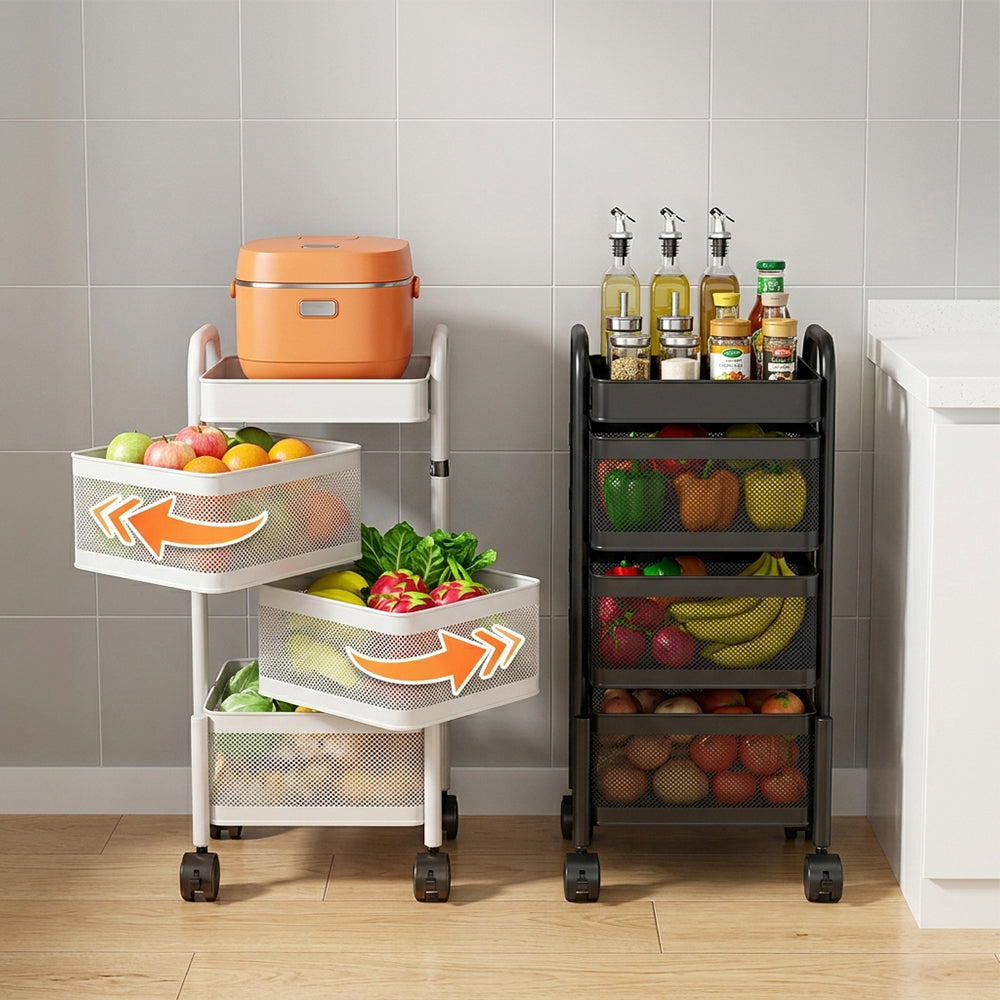 Garvee Carro Organizador Multiuso de 3 Niveles con Ruedas Carrito Auxiliar Cuadrado de Acero al Carbono para Cocina Baño y Oficina Blanco