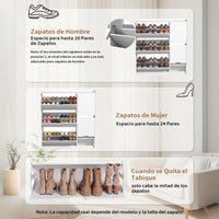 Garvee Zapatero Estrecho de Madera con Banco Oculto Cuatro Puertas Abatibles y Estantes Ajustables, Blanco