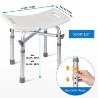 Garvee Silla de Ducha Ajustable Aluminio PE Asiento Amplio Pies Antideslizantes Mango de Plástico con Tornillos Capacidad 250 kg Altura Ajustable 36-49 cm Hogares, Usuarios de Baño, Satinado Blanco