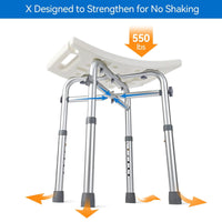 Garvee Silla de Ducha Ajustable Aluminio PE Asiento Amplio Pies Antideslizantes Mango de Plástico con Tornillos Capacidad 250 kg Altura Ajustable 36-49 cm Hogares, Usuarios de Baño, Satinado Blanco