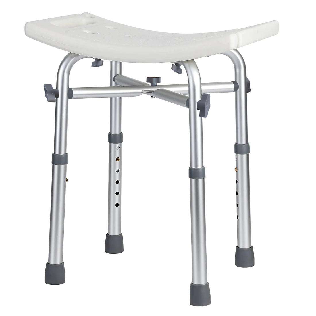 Garvee Silla de Ducha Ajustable Aluminio PE Asiento Amplio Pies Antideslizantes Mango de Plástico con Tornillos Capacidad 250 kg Altura Ajustable 36-49 cm Hogares, Usuarios de Baño, Satinado Blanco