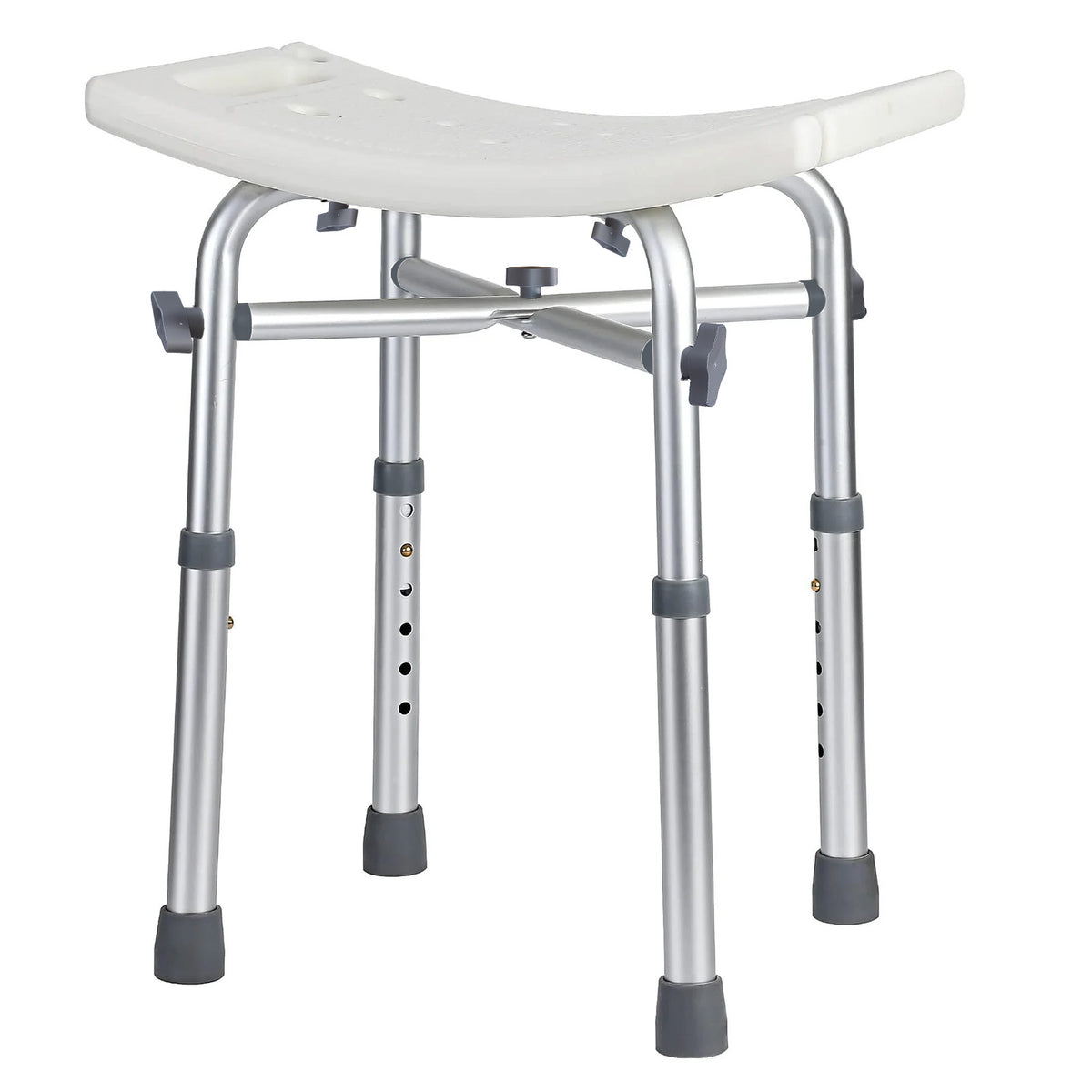 Garvee Silla de Ducha Ajustable Aluminio PE Asiento Amplio Pies Antideslizantes Mango de Plástico con Tornillos Capacidad 250 kg Altura Ajustable 36-49 cm Hogares, Usuarios de Baño, Satinado Blanco