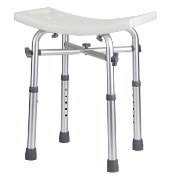 Garvee Silla de Ducha Ajustable Aluminio PE Asiento Amplio Pies Antideslizantes Mango de Plástico con Tornillos Capacidad 250 kg Altura Ajustable 36-49 cm Hogares, Usuarios de Baño, Satinado Blanco