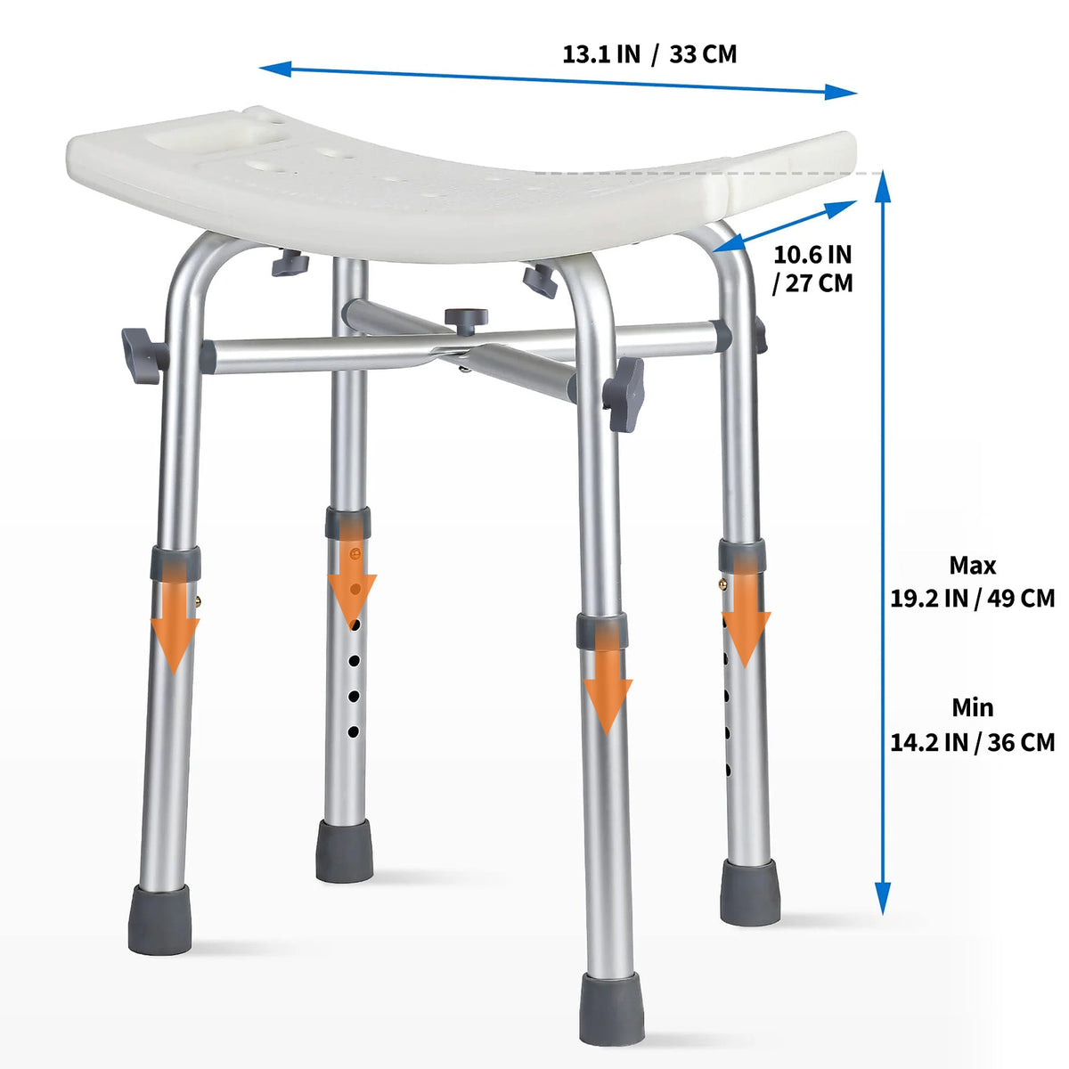 Garvee Silla de Ducha Ajustable Aluminio PE Asiento Amplio Pies Antideslizantes Mango de Plástico con Tornillos Capacidad 250 kg Altura Ajustable 36-49 cm Hogares, Usuarios de Baño, Satinado Blanco