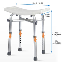 Garvee Silla de Ducha Ajustable Aluminio PE Asiento Amplio Pies Antideslizantes Mango de Plástico con Tornillos Capacidad 250 kg Altura Ajustable 36-49 cm Hogares, Usuarios de Baño, Satinado Blanco