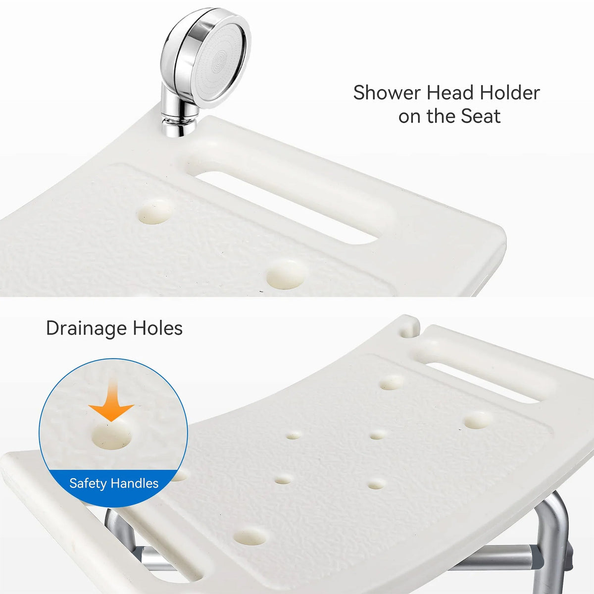 Garvee Silla de Ducha Ajustable Aluminio PE Asiento Amplio Pies Antideslizantes Mango de Plástico con Tornillos Capacidad 250 kg Altura Ajustable 36-49 cm Hogares, Usuarios de Baño, Satinado Blanco