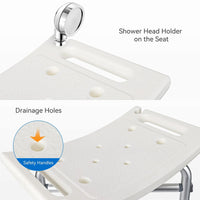 Garvee Silla de Ducha Ajustable Aluminio PE Asiento Amplio Pies Antideslizantes Mango de Plástico con Tornillos Capacidad 250 kg Altura Ajustable 36-49 cm Hogares, Usuarios de Baño, Satinado Blanco