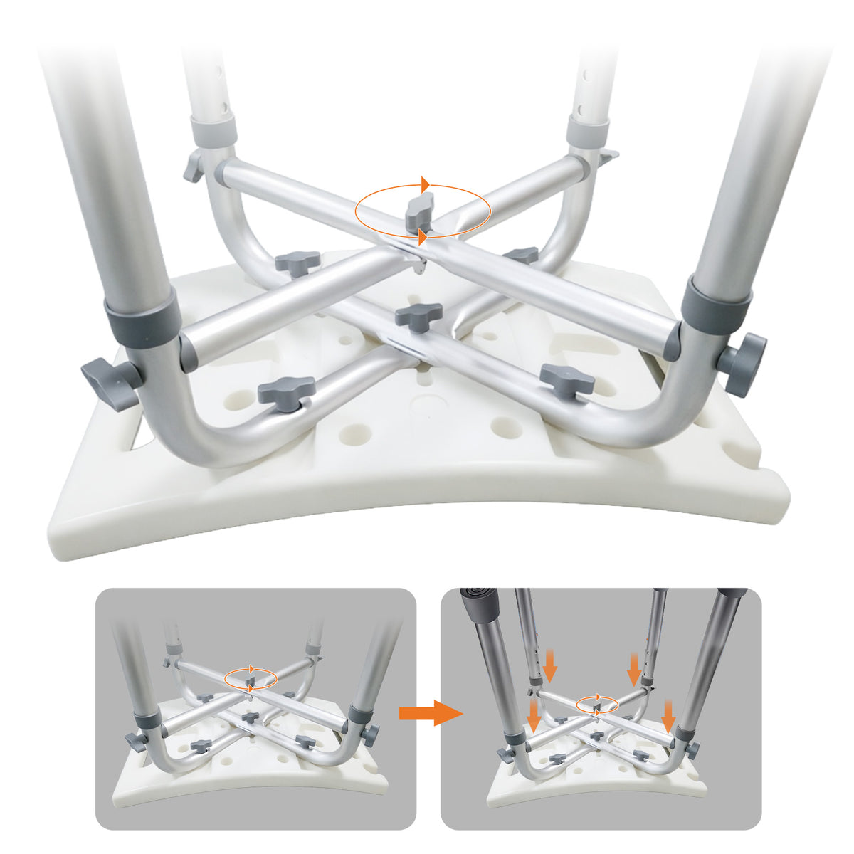 Garvee Silla de Ducha Ajustable Aluminio PE Asiento Amplio Pies Antideslizantes Mango de Plástico con Tornillos Capacidad 250 kg Altura Ajustable 36-49 cm Hogares, Usuarios de Baño, Satinado Blanco