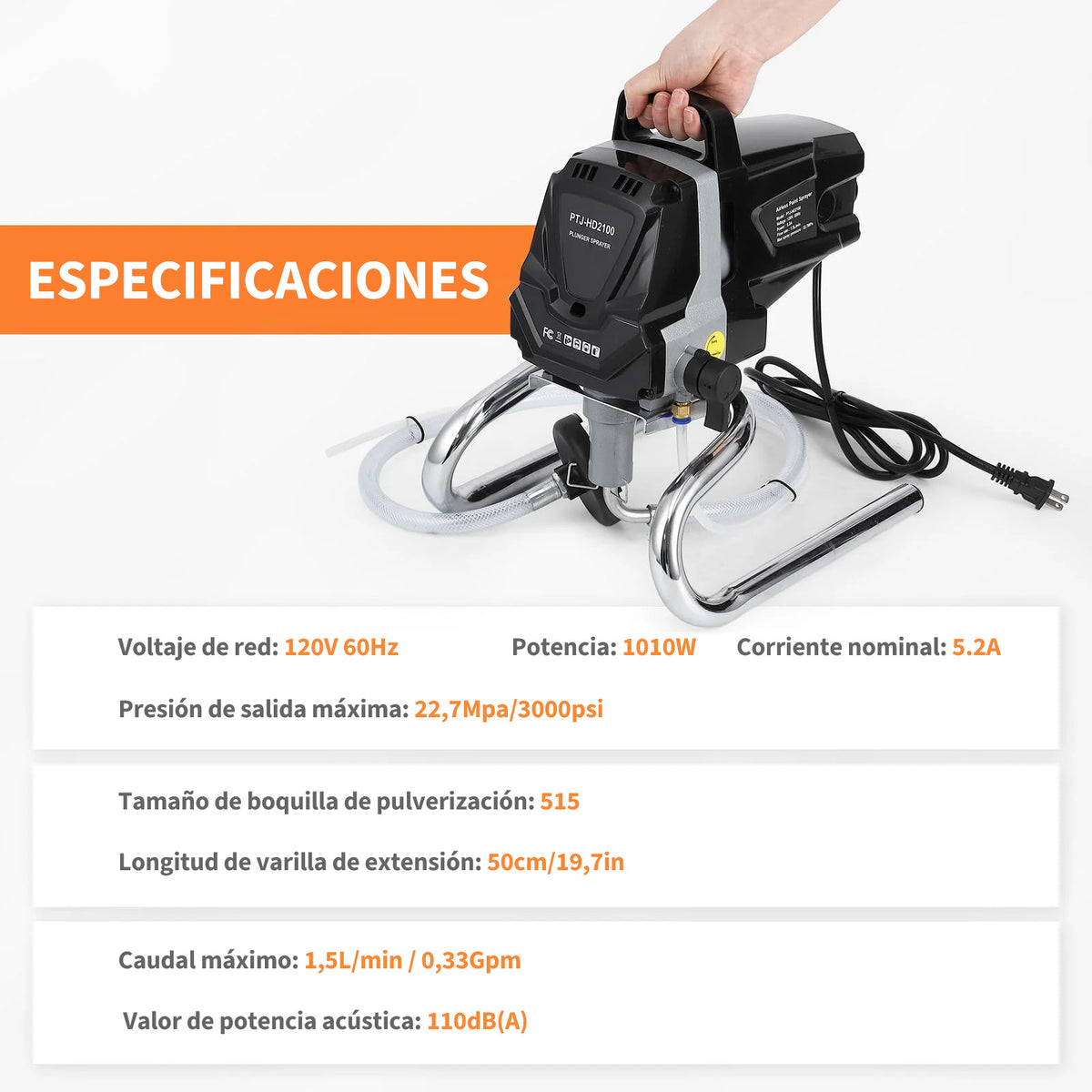 Garvee Pulverizador de Pintura 1010 W Máquinas Pintura Airless 1,5 L/min Pistola de Pulverización Eléctrica sin Aire Presión Máxima 227 Bar con Boquilla 515 y Varilla de Extensión para Pared, Mueble, Exterior, Interior
