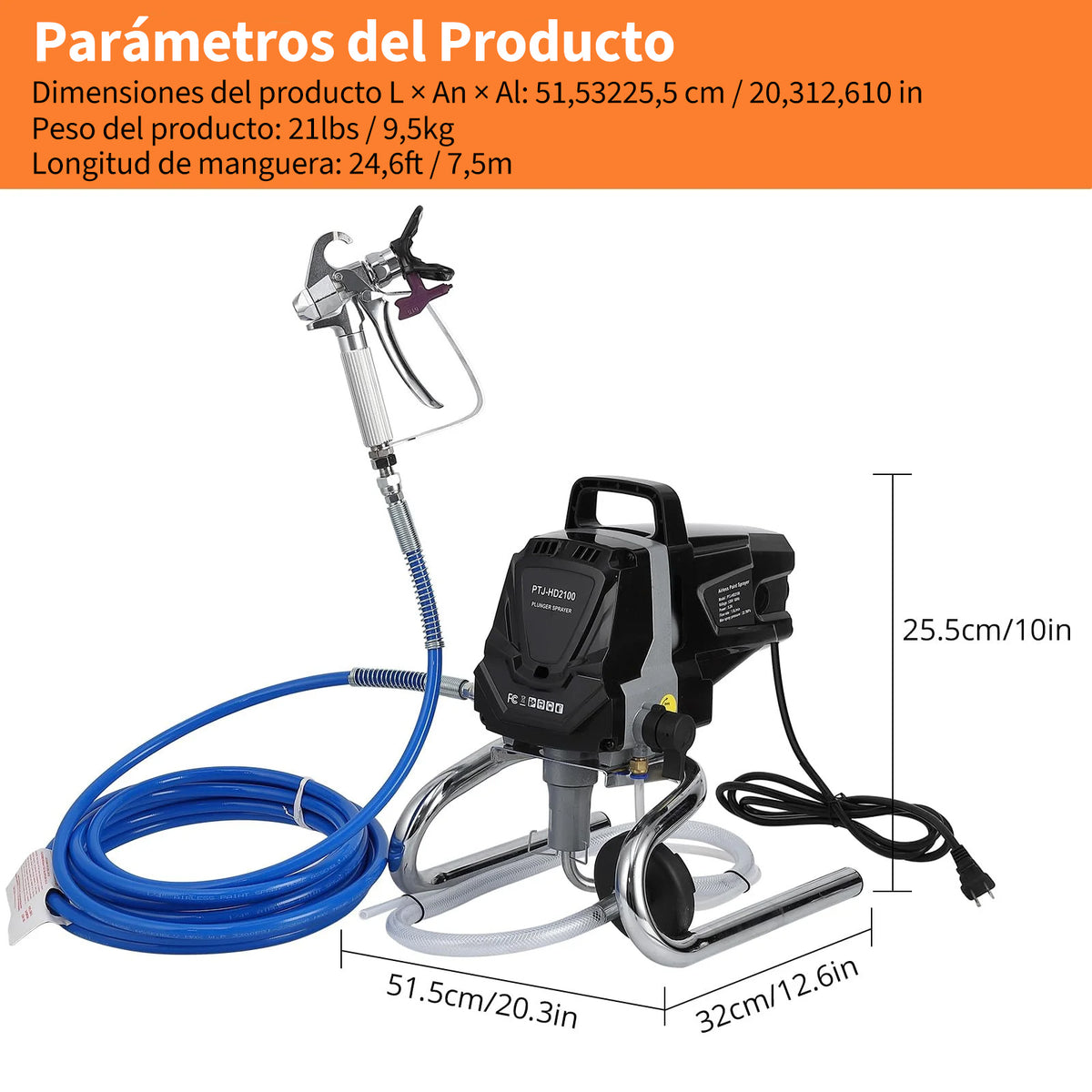 Garvee Pulverizador de Pintura 1010 W Máquinas Pintura Airless 1,5 L/min Pistola de Pulverización Eléctrica sin Aire Presión Máxima 227 Bar con Boquilla 515 y Varilla de Extensión para Pared, Mueble, Exterior, Interior