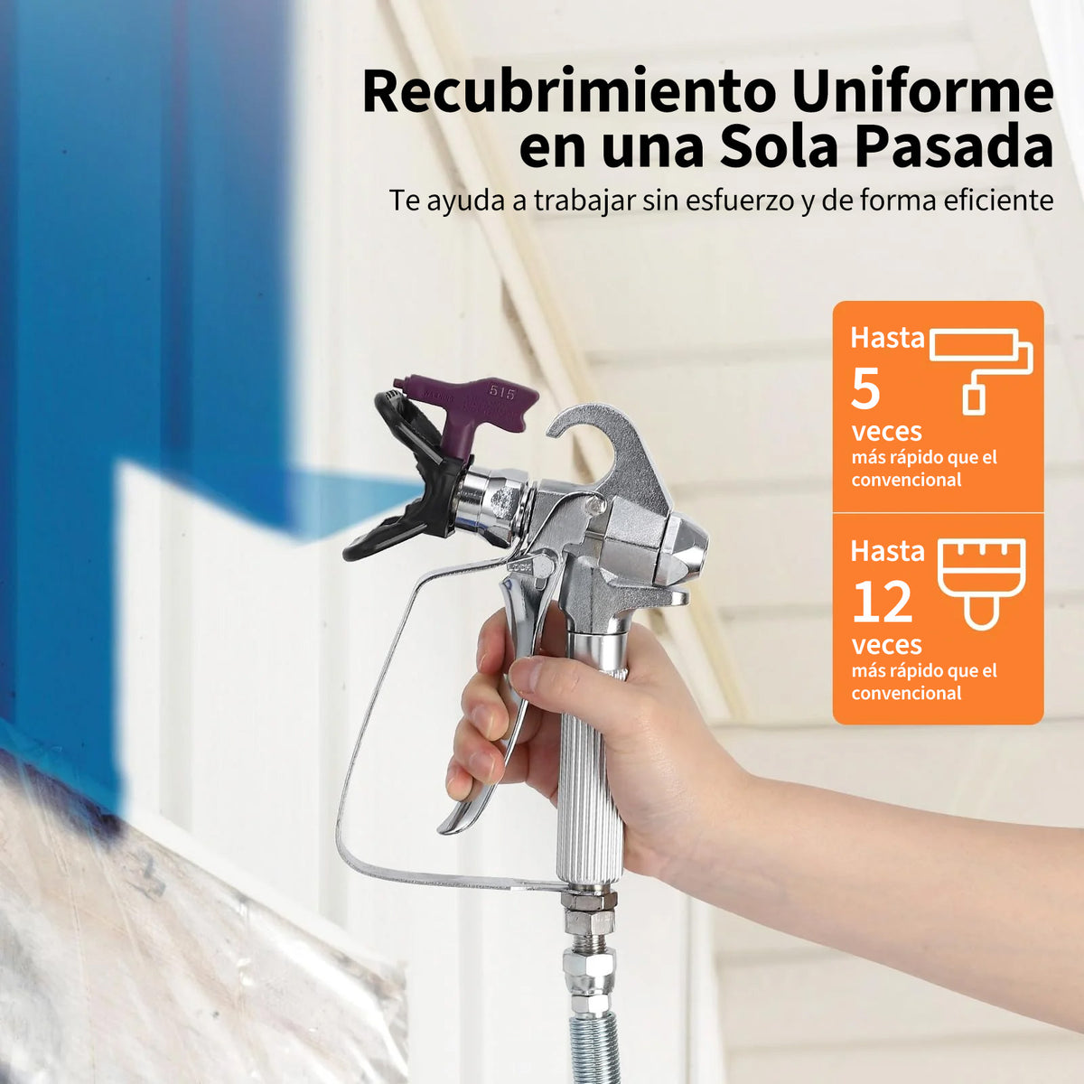 Garvee Pulverizador de Pintura 1010 W Máquinas Pintura Airless 1,5 L/min Pistola de Pulverización Eléctrica sin Aire Presión Máxima 227 Bar con Boquilla 515 y Varilla de Extensión para Pared, Mueble, Exterior, Interior