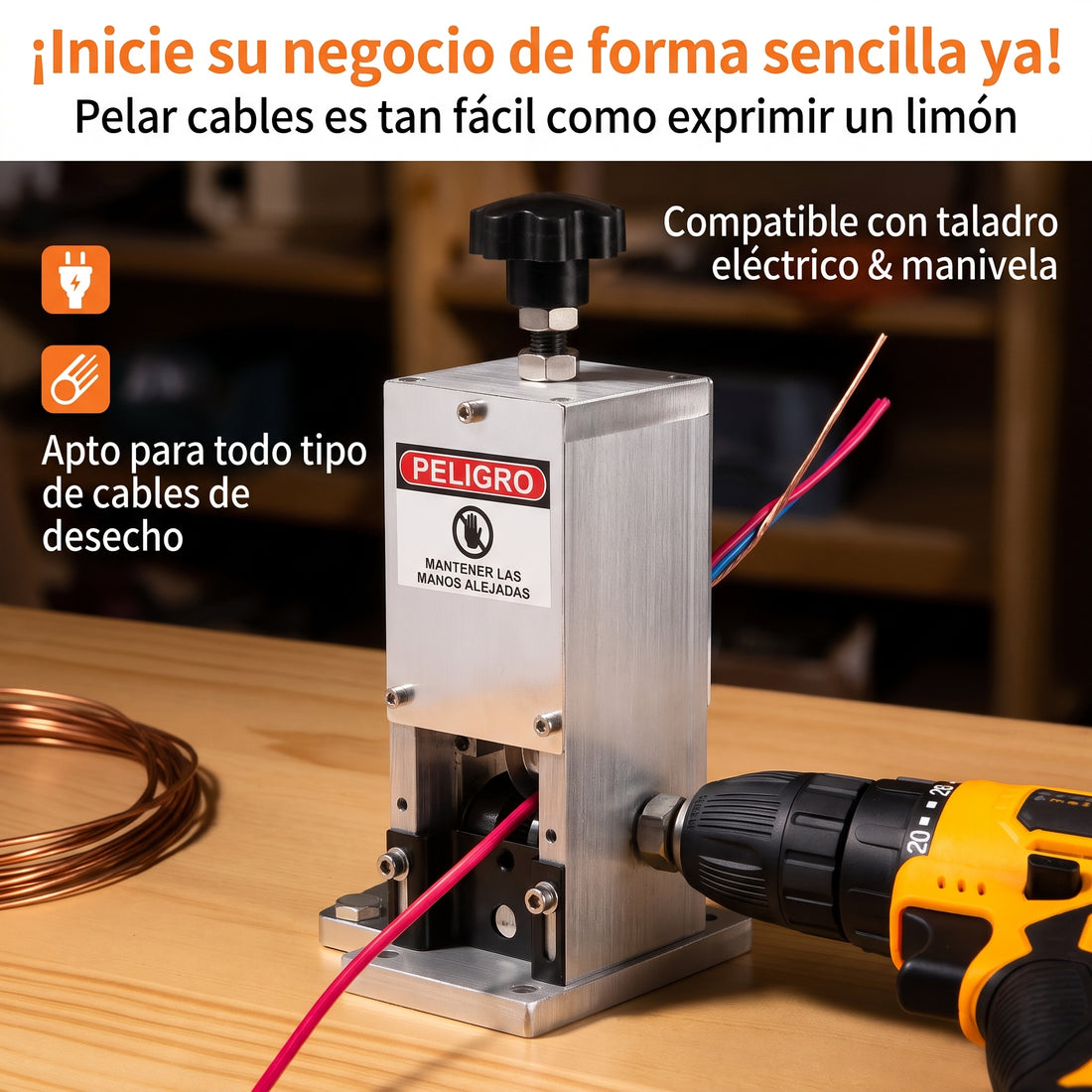 Garvee Pelacables Manual y Eléctrico 1,5-25 mm,Peladora de Cables de Aleación de Aluminio con Manivela o Taladro para Reciclaje de Chatarra de Cobre