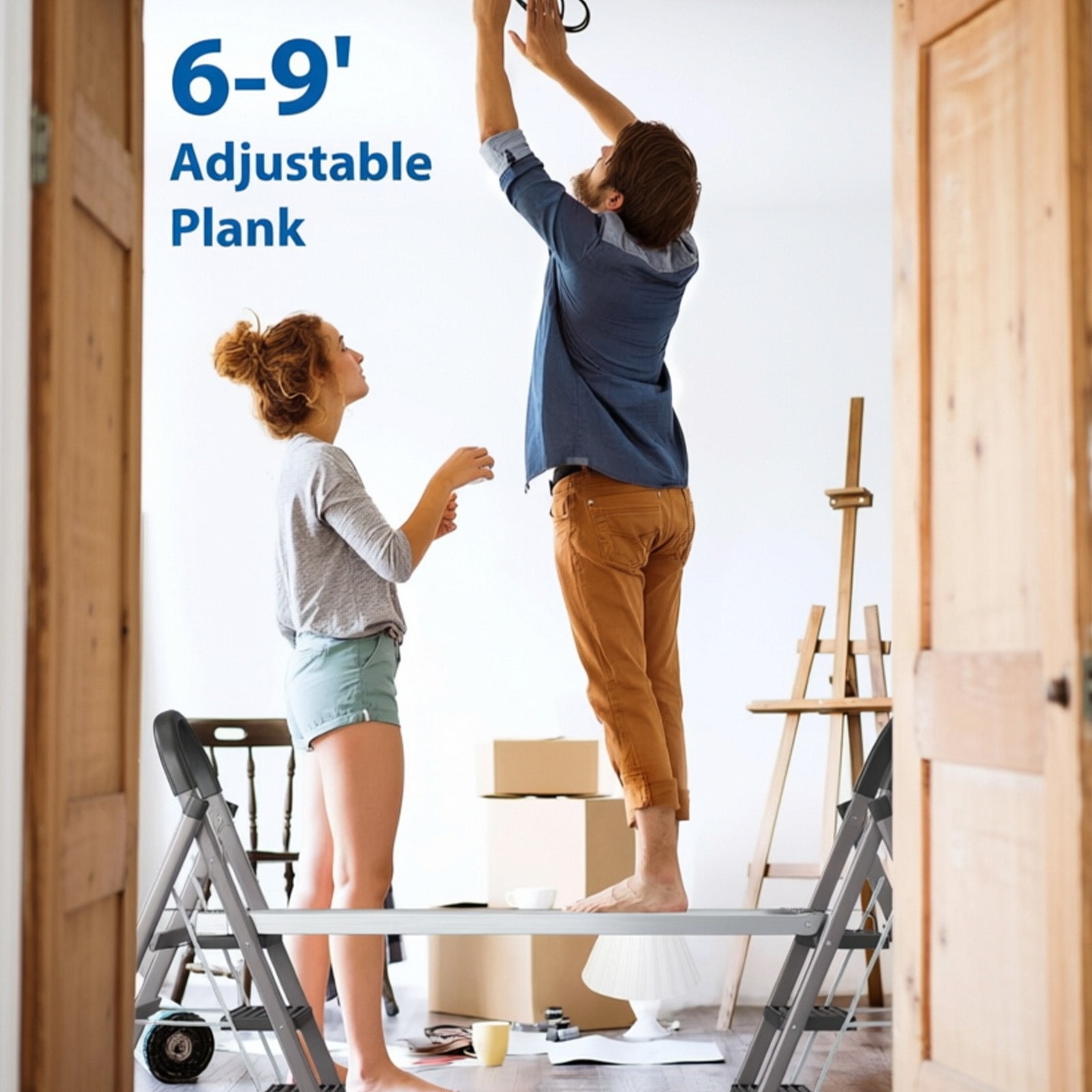 Garvee Plataforma de Trabajo Extensible de 183 a 274 cm Andamio de Aluminio Antideslizante Capacidad 200 kg para Escaleras Color Plata