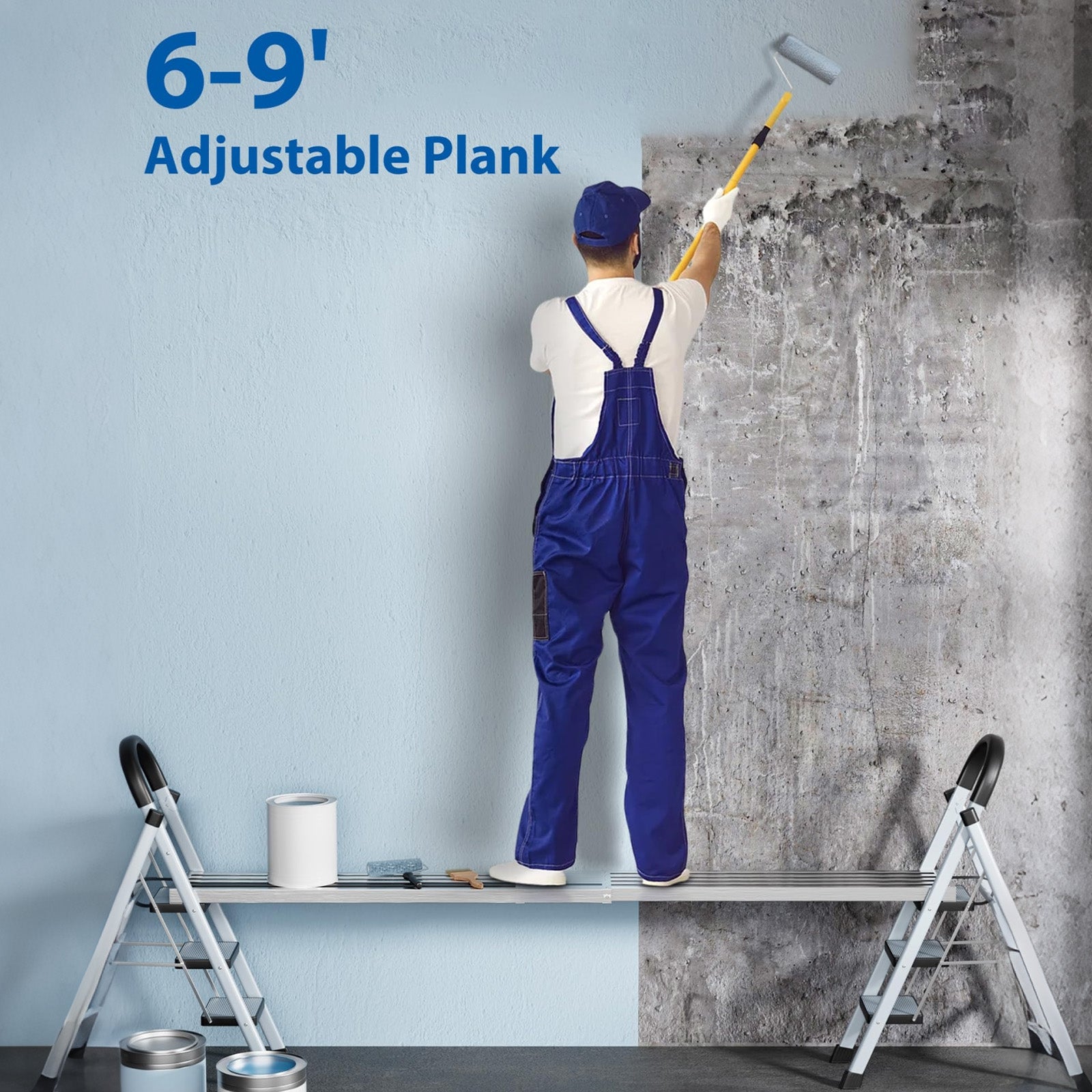 Garvee Plataforma de Trabajo Extensible de 183 a 274 cm Andamio de Aluminio Antideslizante Capacidad 200 kg para Escaleras Color Plata