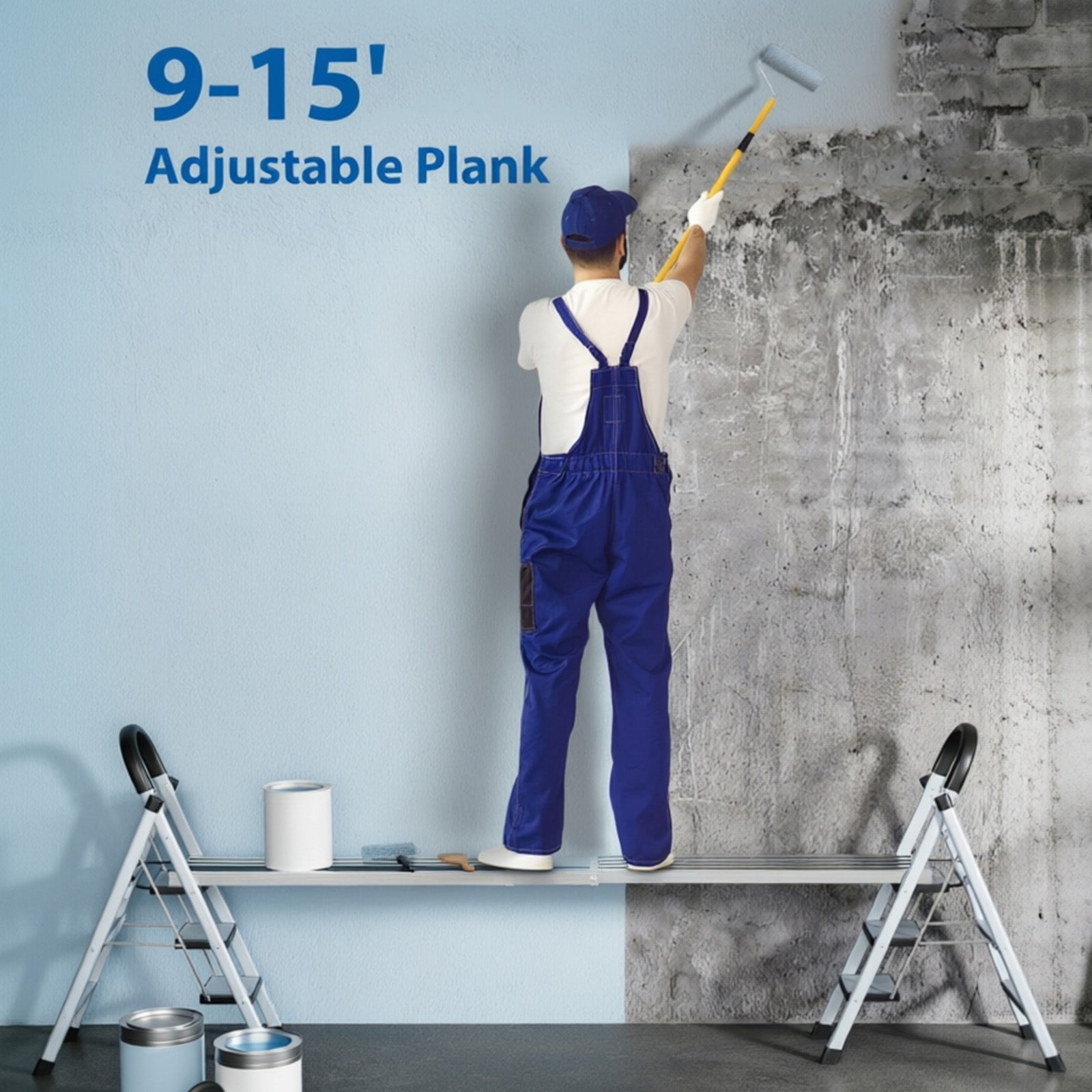 Garvee Tabla Telescópica de Aluminio 3-5 m, Capacidad 200 kg, Plataforma Antideslizante, Ligera y Resistente para Andamios y Escaleras