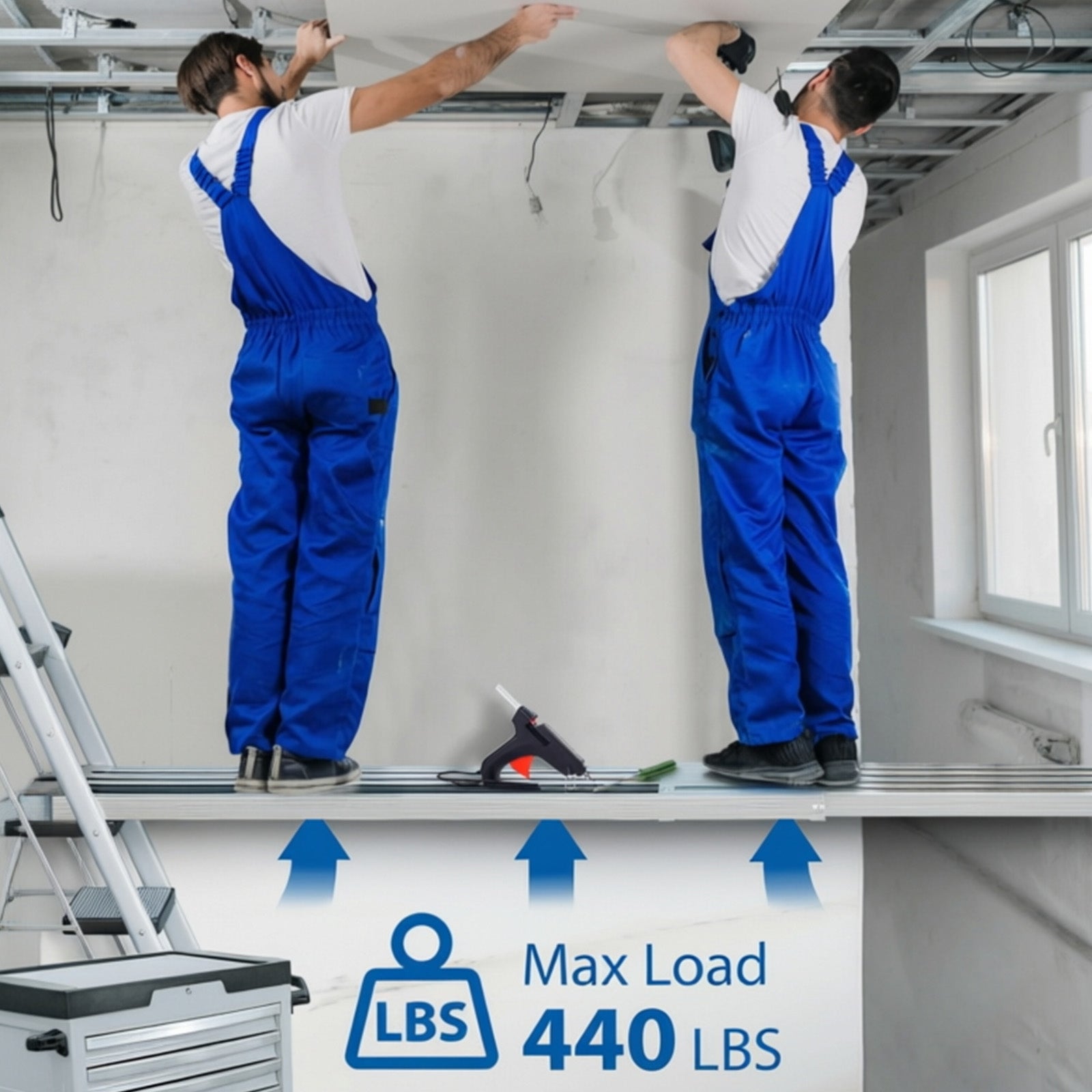 Garvee Tabla Telescópica de Aluminio 3-5 m, Capacidad 200 kg, Plataforma Antideslizante, Ligera y Resistente para Andamios y Escaleras