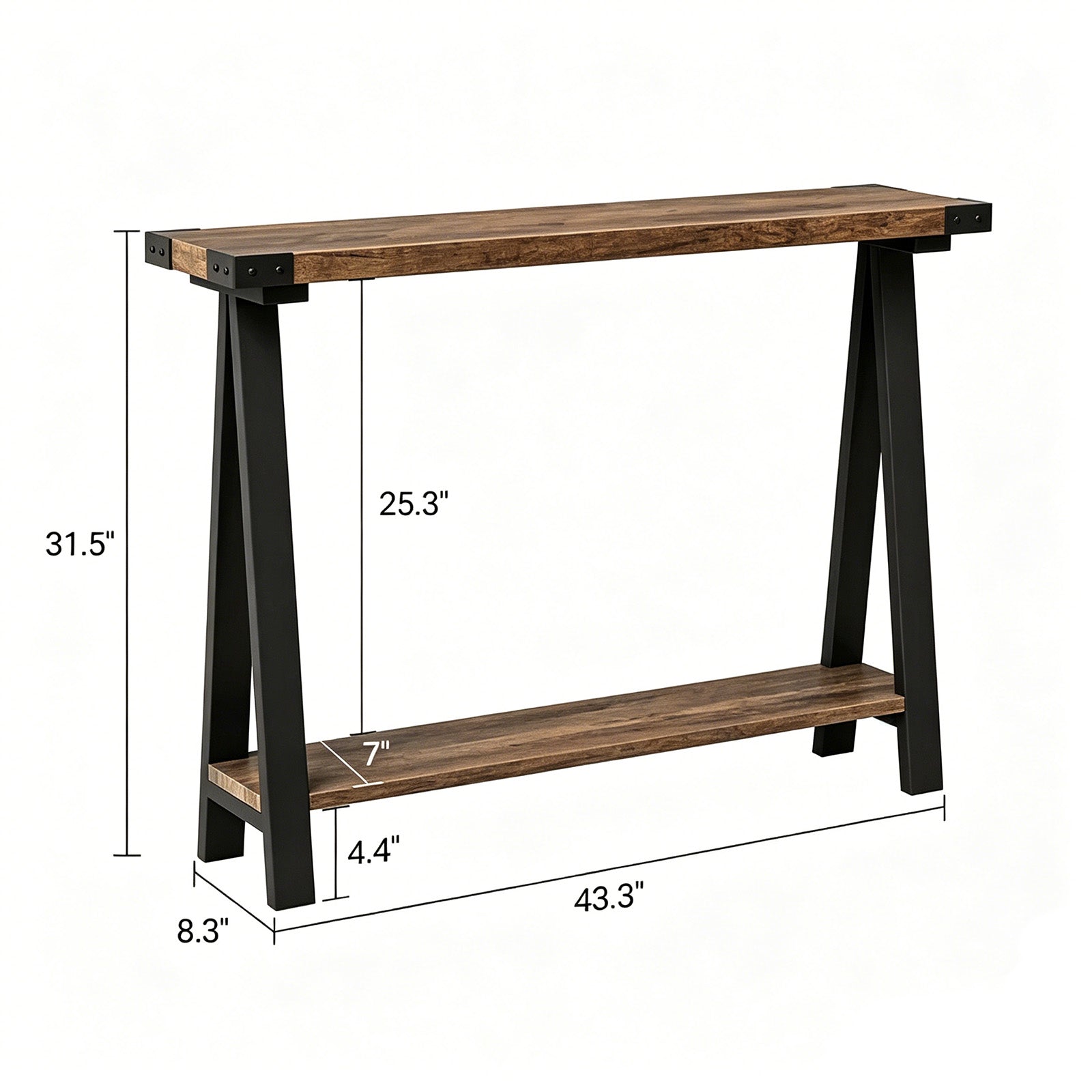 Garvee Mesa Consola de Granja 110 cm con Almacenamiento 2 Niveles, Marco Metálico y MDF, Vintage, para Entrada y Pasillo