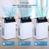 Garvee Aire Acondicionado Portátil 12000 BTU 3 en 1 Enfriador Deshumidificador y Ventilador con Pantalla LED Temporizador 24H y Mando a Distancia Blanco Plus