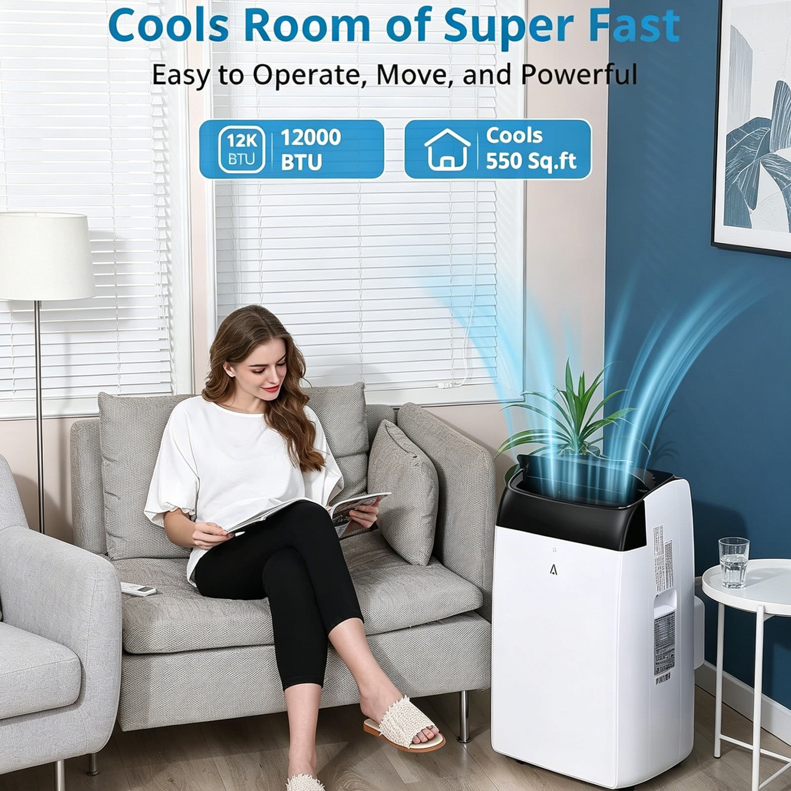 Garvee Aire Acondicionado Portátil 12000 BTU 3 en 1 Enfriador Deshumidificador y Ventilador con Pantalla LED Temporizador 24H y Mando a Distancia Blanco Plus
