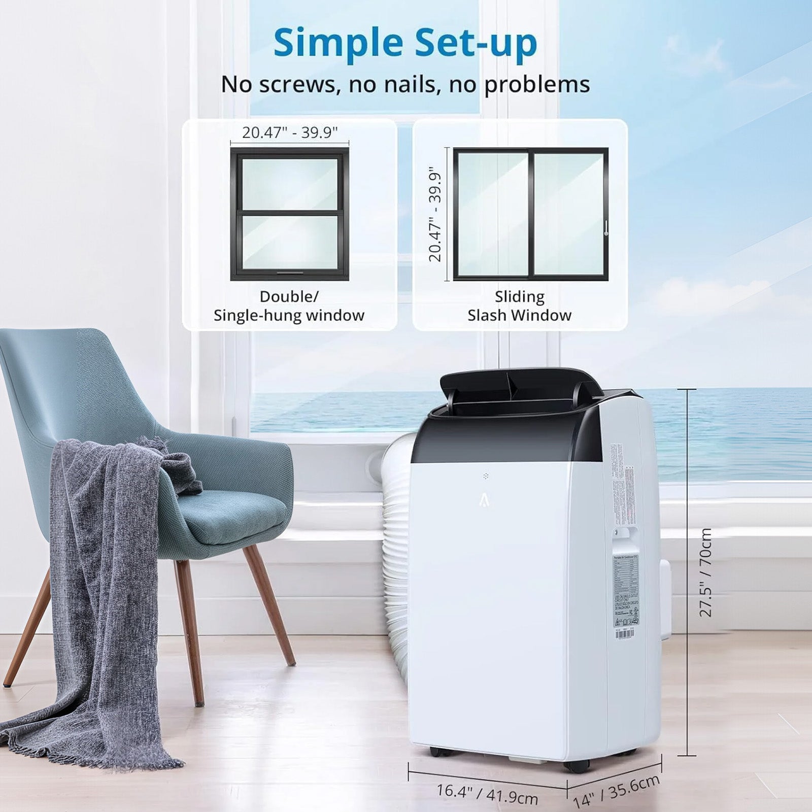 Garvee Aire Acondicionado Portátil 12000 BTU 3 en 1 Enfriador Deshumidificador y Ventilador con Pantalla LED Temporizador 24H y Mando a Distancia Blanco Plus