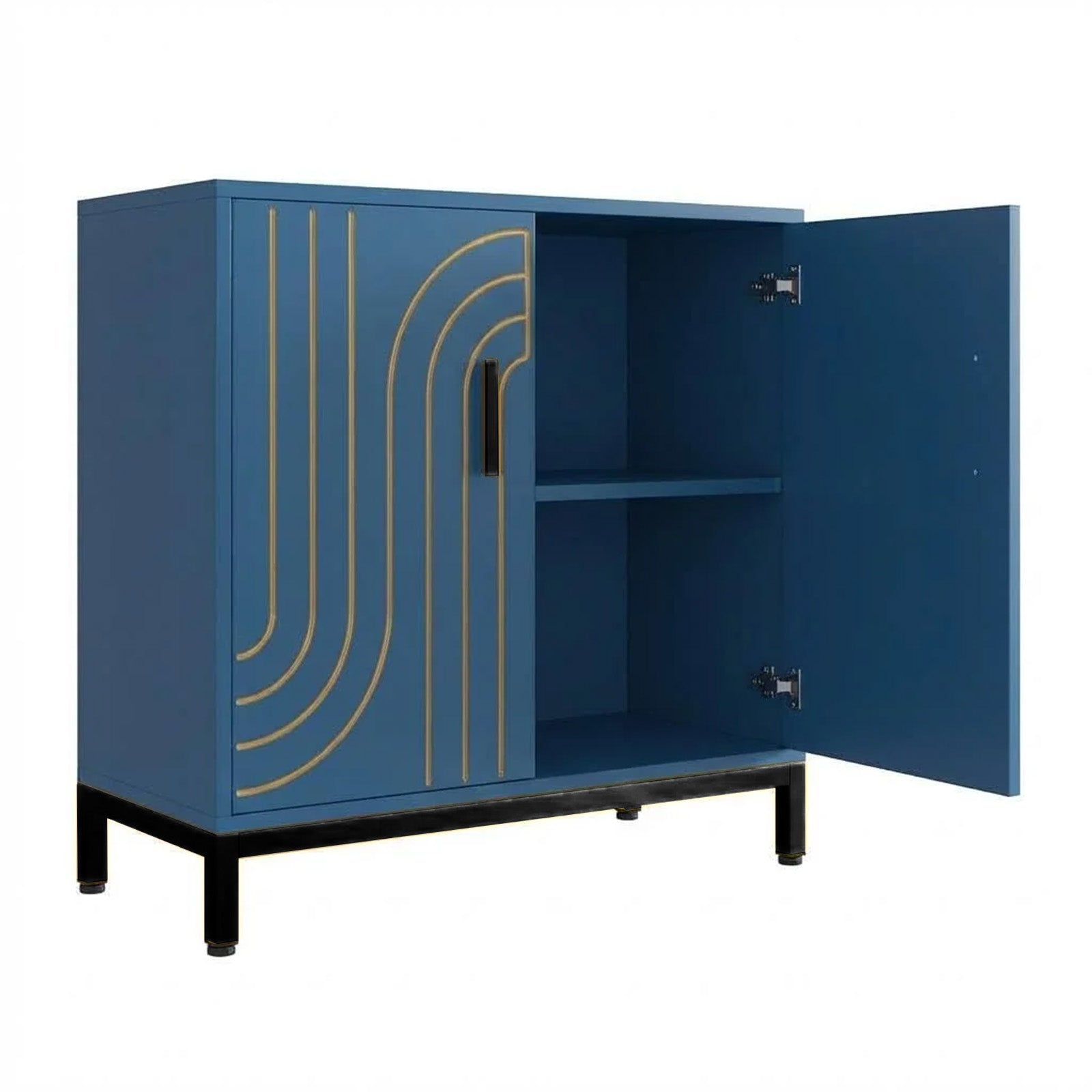 Garvee Aparador Metálico de Almacenamiento Moderno 80x38x85 cm 2 Puertas Estante Ajustable Tiradores Dorados para Cocina Comedor y Salón Azul
