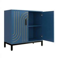 Garvee Aparador Metálico de Almacenamiento Moderno 80x38x85 cm 2 Puertas Estante Ajustable Tiradores Dorados para Cocina Comedor y Salón Azul