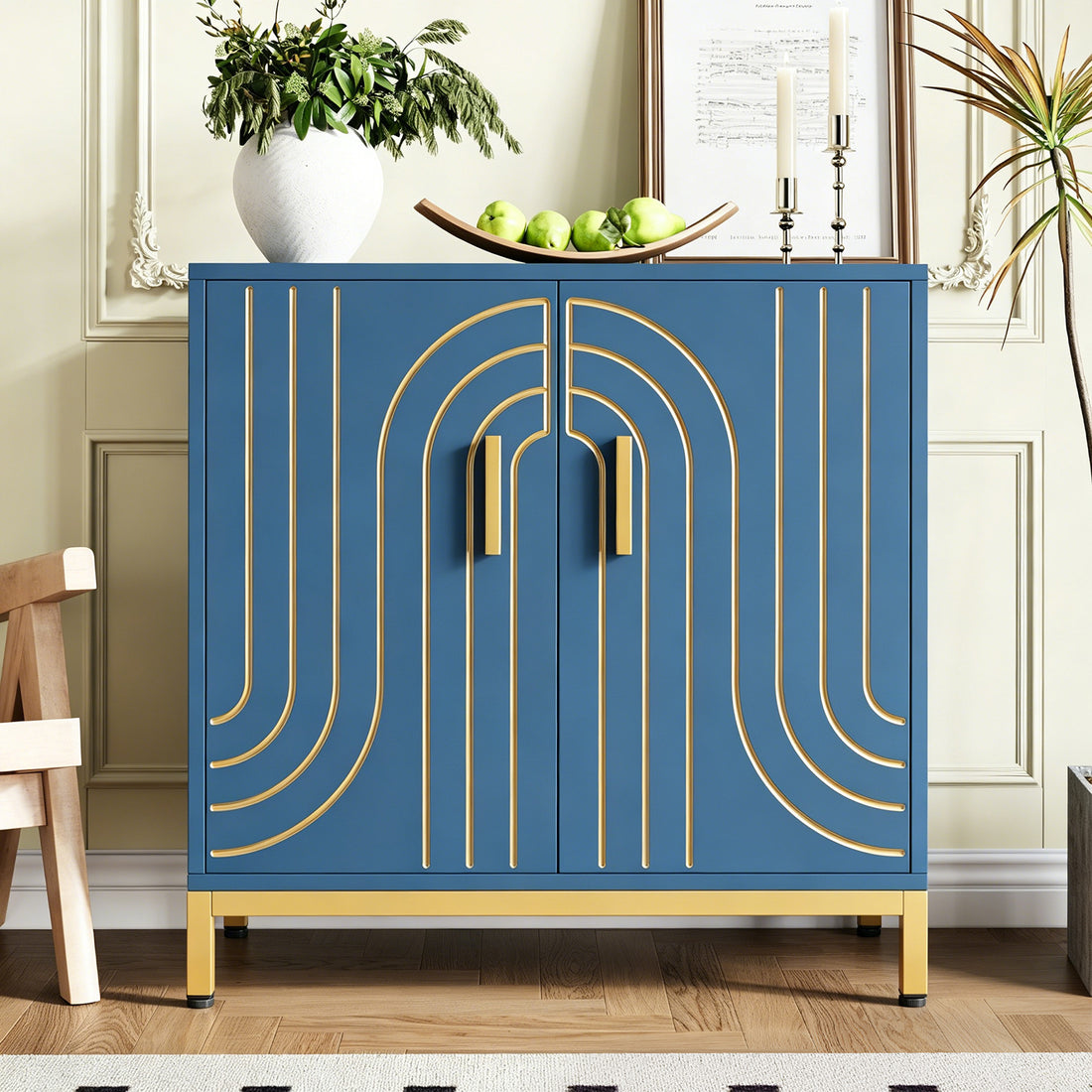 Garvee Aparador Metálico de Almacenamiento Moderno de 80x38x85 cm con 2 Puertas y Estante Ajustable para Cocina Comedor y Sala de Estar, Azul