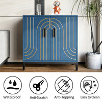 Garvee Aparador Metálico de Almacenamiento Moderno 80x38x85 cm 2 Puertas Estante Ajustable Tiradores Dorados para Cocina Comedor y Salón Azul