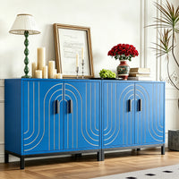 Garvee Aparador Metálico de Almacenamiento Moderno 80 x 38 x 85 cm, 2 Puertas con Estante Ajustable y Tiradores Dorados, para Cocina, Comedor y Salón, Azul