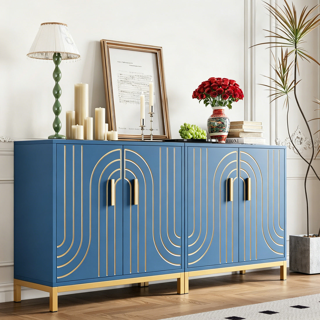 Garvee Aparador Metálico de Almacenamiento Moderno de 80x38x85 cm con 2 Puertas y Estante Ajustable para Cocina Comedor y Sala de Estar, Azul