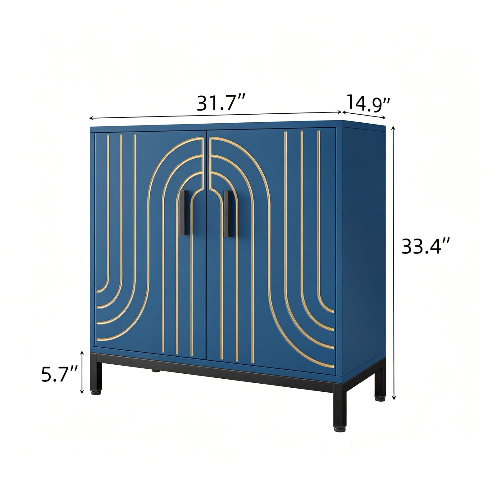 Garvee Aparador Metálico de Almacenamiento Moderno 80x38x85 cm 2 Puertas Estante Ajustable Tiradores Dorados para Cocina Comedor y Salón Azul
