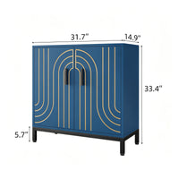 Garvee Aparador Metálico de Almacenamiento Moderno 80x38x85 cm 2 Puertas Estante Ajustable Tiradores Dorados para Cocina Comedor y Salón Azul